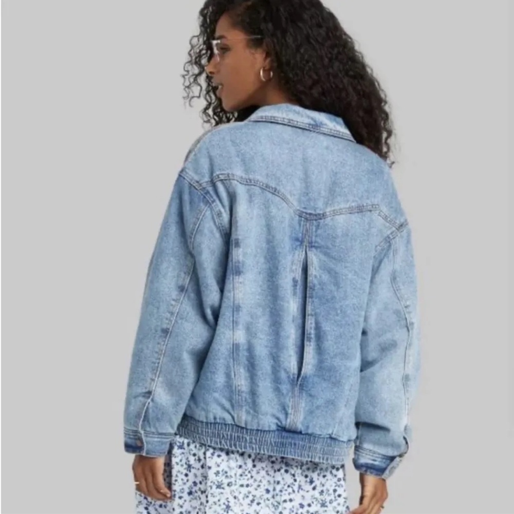 SOLD Wild Fable Sherpa-lined Oversized Denim Bomber Jacket Size Large - Picture 3 of 10